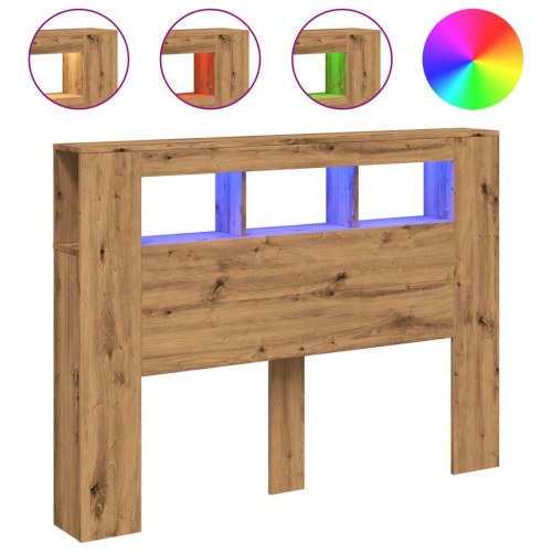 Sengegavl med LED-lys og hylder 140×18,5×103,5 cm - kunsteg