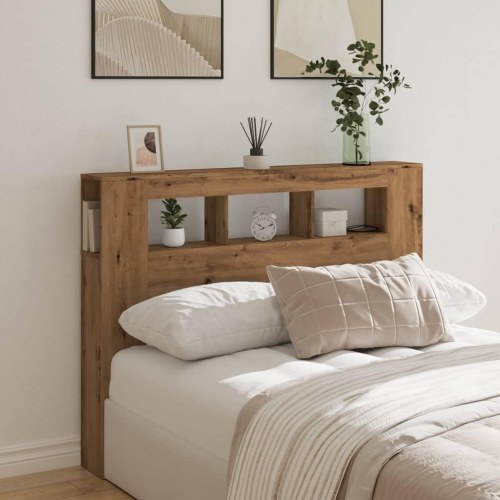 Sengegavl med LED-lys og hylder 140×18,5×103,5 cm - kunsteg