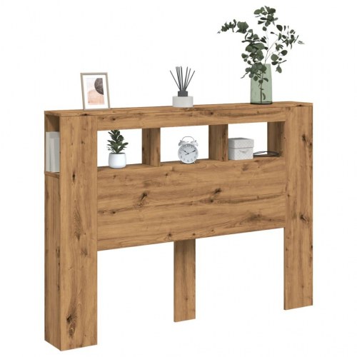 Sengegavl med LED-lys og hylder 140×18,5×103,5 cm - kunsteg