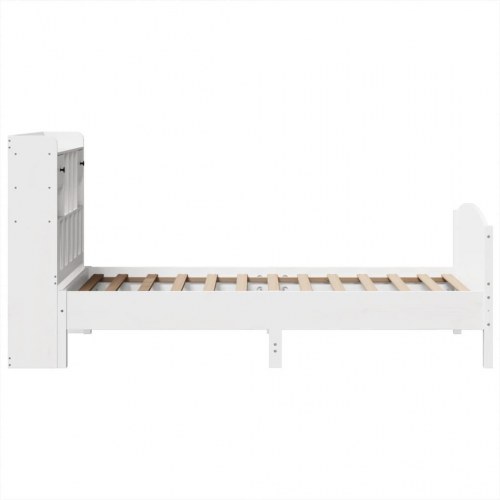 Seng med reol 75×190 cm - massivt fyrretræ, hvid (uden madras)