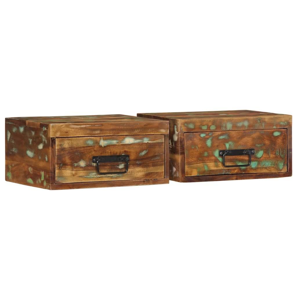 Væghængte sengeborde 2 stk. massivt genbrugstræ billede