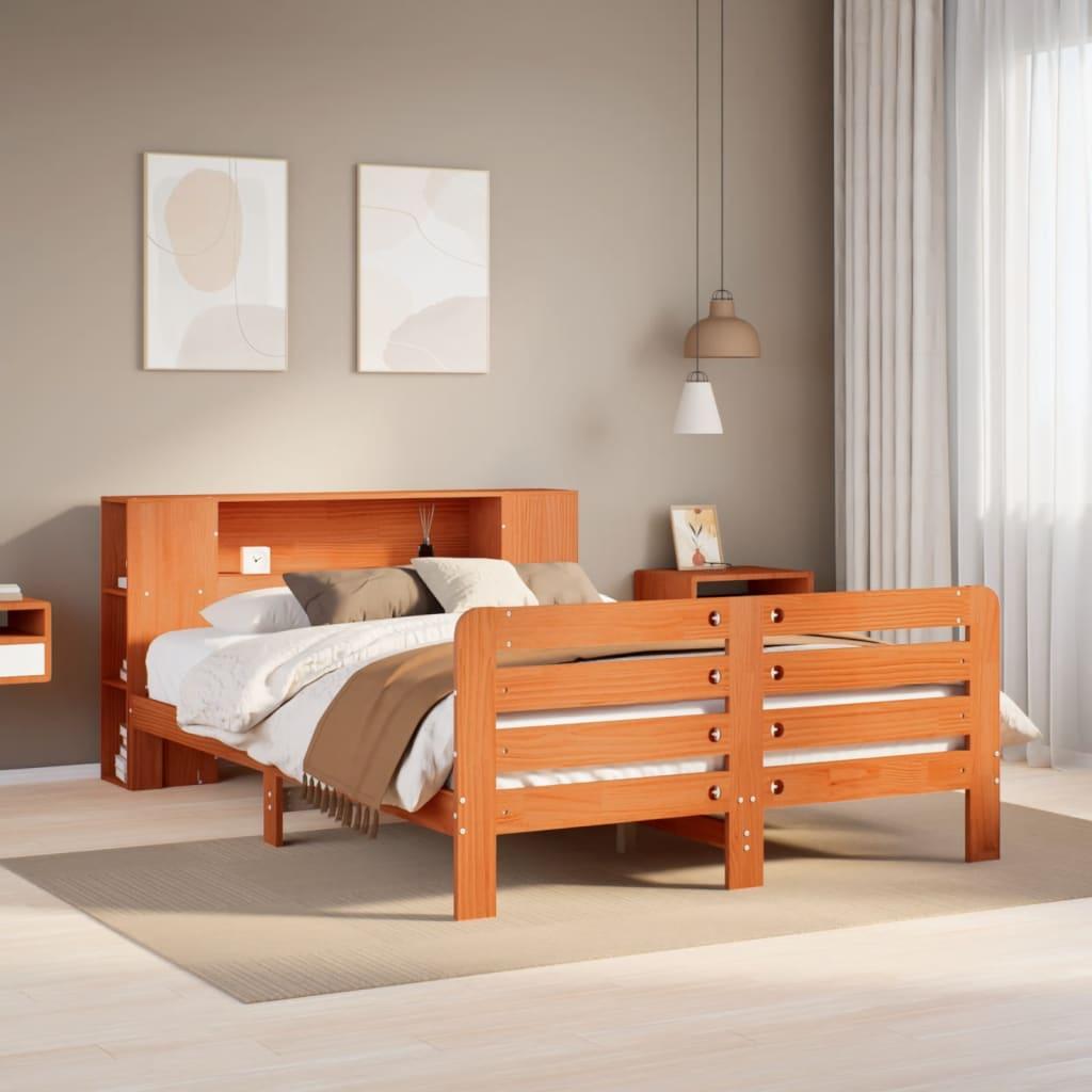 Sengeramme Uden Madras Massivt Fyrretræ - Gyldenbrun / 135 x 190 cm