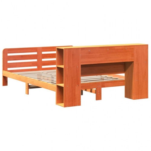 Sengeramme med opbevaring 135x190 cm - massivt fyrretræ, brun