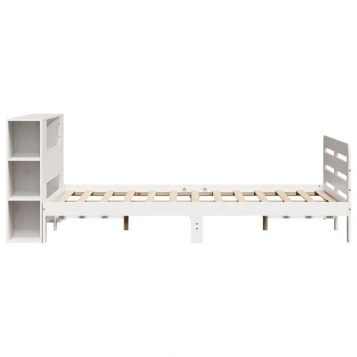 Sengeramme med sengegavl og opbevaring 140x200 cm - massivt fyrretræ, hvid