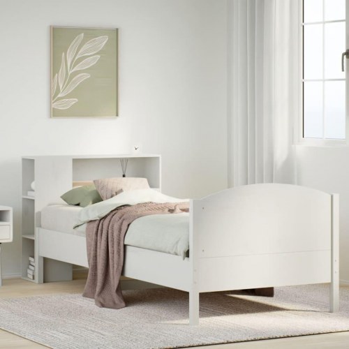 Seng med reol uden madras 100x200 cm massivt fyrretræ hvid