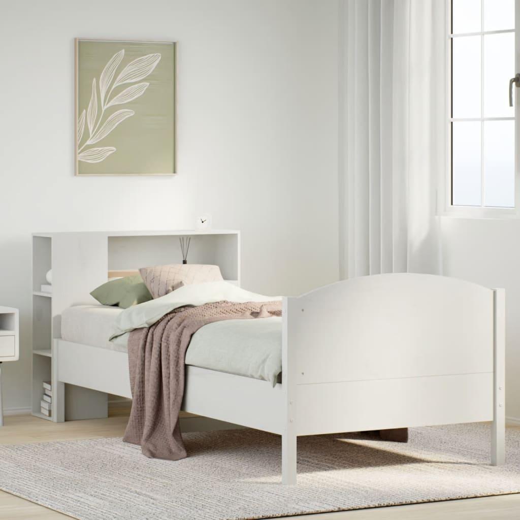 Seng med reol uden madras 100x200 cm massivt fyrretræ hvid