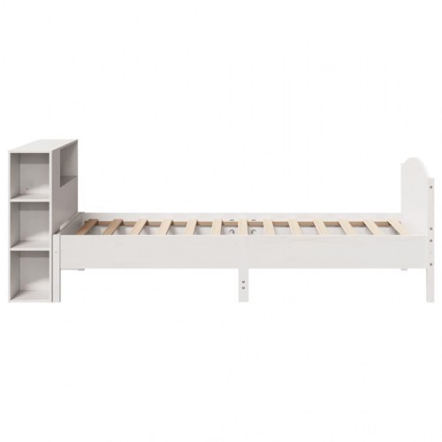 Seng med reol uden madras 100x200 cm massivt fyrretræ hvid