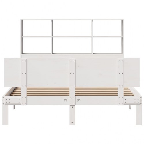 Seng med reol uden madras 140x200 cm - massivt fyrretræ, hvid