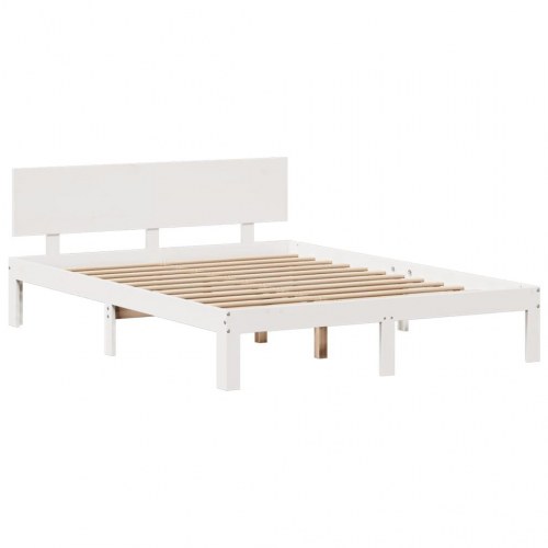 Seng med reol uden madras 140x200 cm - massivt fyrretræ, hvid