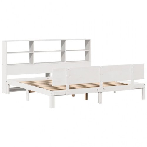 Seng med reol 180x200 cm i massivt fyrretræ hvid