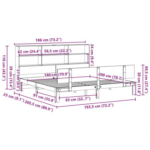 Seng med reol 180x200 cm i massivt fyrretræ hvid