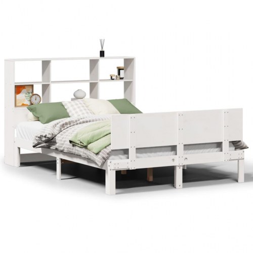 Seng med reol uden madras 140x190 cm massivt fyrretræ hvid