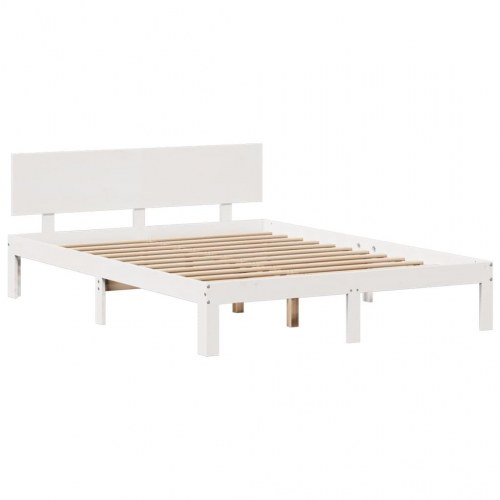 Seng med reol 160x200 cm i massivt fyrretræ - hvid