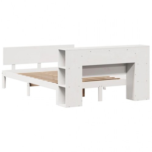 Seng med reol uden madras 120x190 cm - massivt fyrretræ, hvid