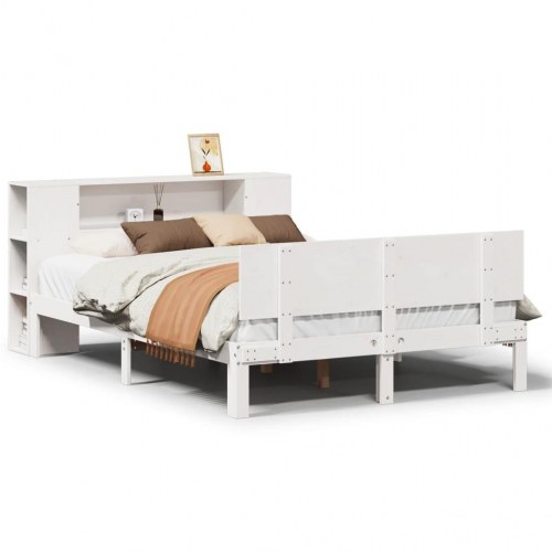Seng med reol uden madras 135x190 cm massivt fyrretræ hvid
