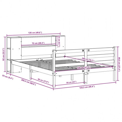 Seng med reol uden madras 120x200 cm massivt fyrretræ