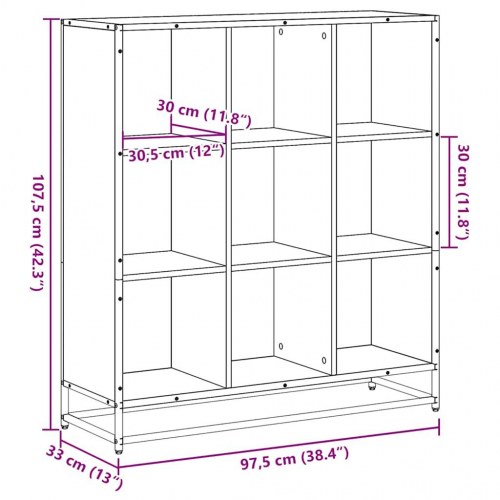 Bogreol med 9 rum 97,5 x 33 x 107,5 cm - sonoma-eg