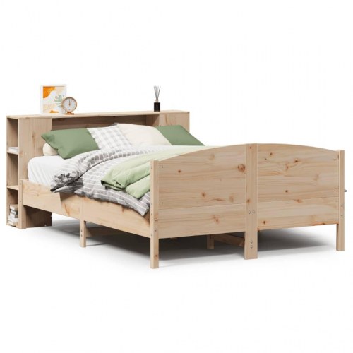 Seng med reol 135x190 cm - massivt fyrretræ, lamelbund