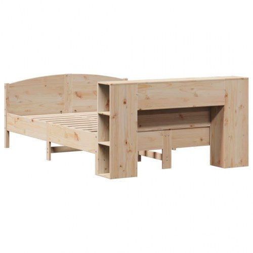 Seng med reol 135x190 cm - massivt fyrretræ, lamelbund
