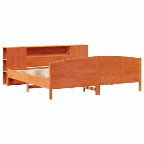 Dobbeltseng med reol 200x200 cm - massivt fyrretræ, gyldenbrun