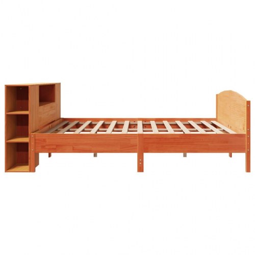 Dobbeltseng med reol 200x200 cm - massivt fyrretræ, gyldenbrun