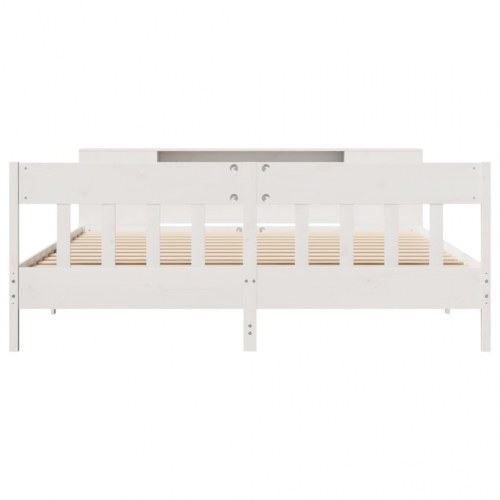 Seng med reol uden madras 200x200 cm massivt fyrretræ hvid