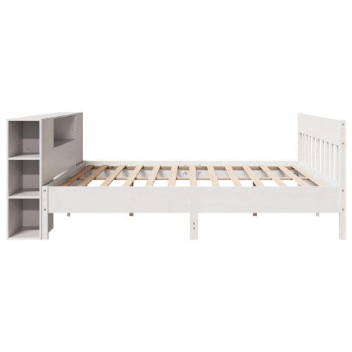Seng med reol uden madras 200x200 cm massivt fyrretræ hvid