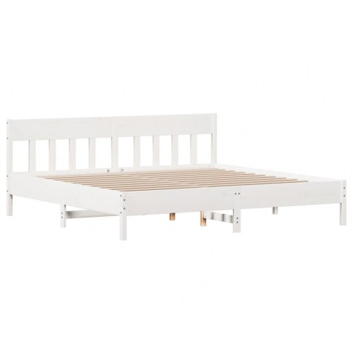 Seng med reol uden madras 200x200 cm massivt fyrretræ hvid