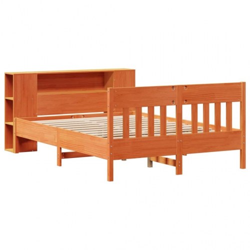 Seng med reol 140x200 cm - massivt fyrretræ, gyldenbrun (uden madras)