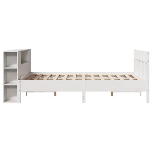Seng med reol 135x190 cm - massivt fyrretræ, hvid