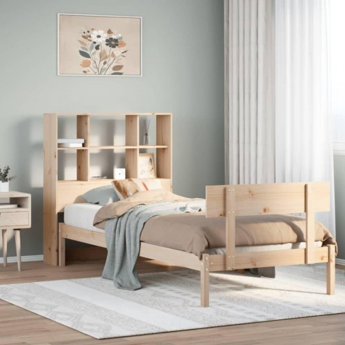 Seng med reol uden madras 90x190 cm massivt fyrretræ