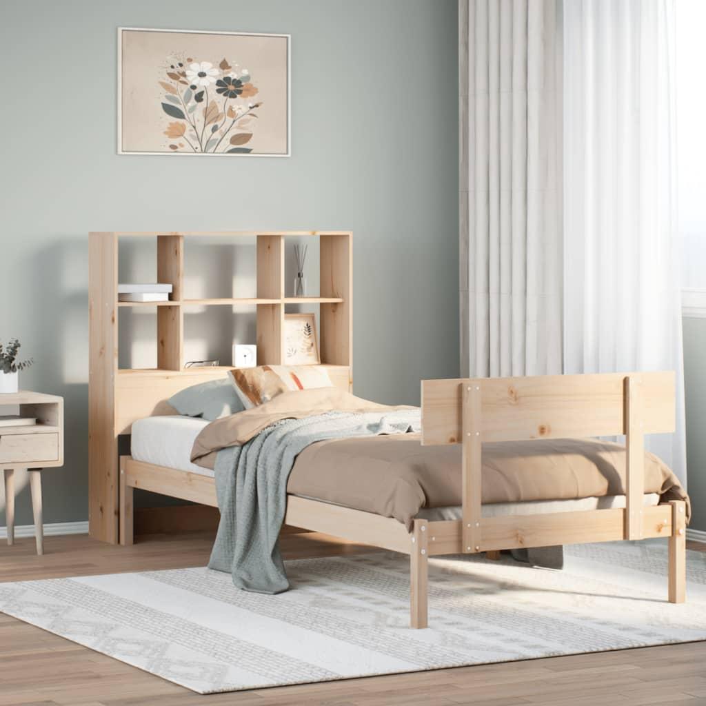 Seng med reol uden madras 90x190 cm massivt fyrretræ
