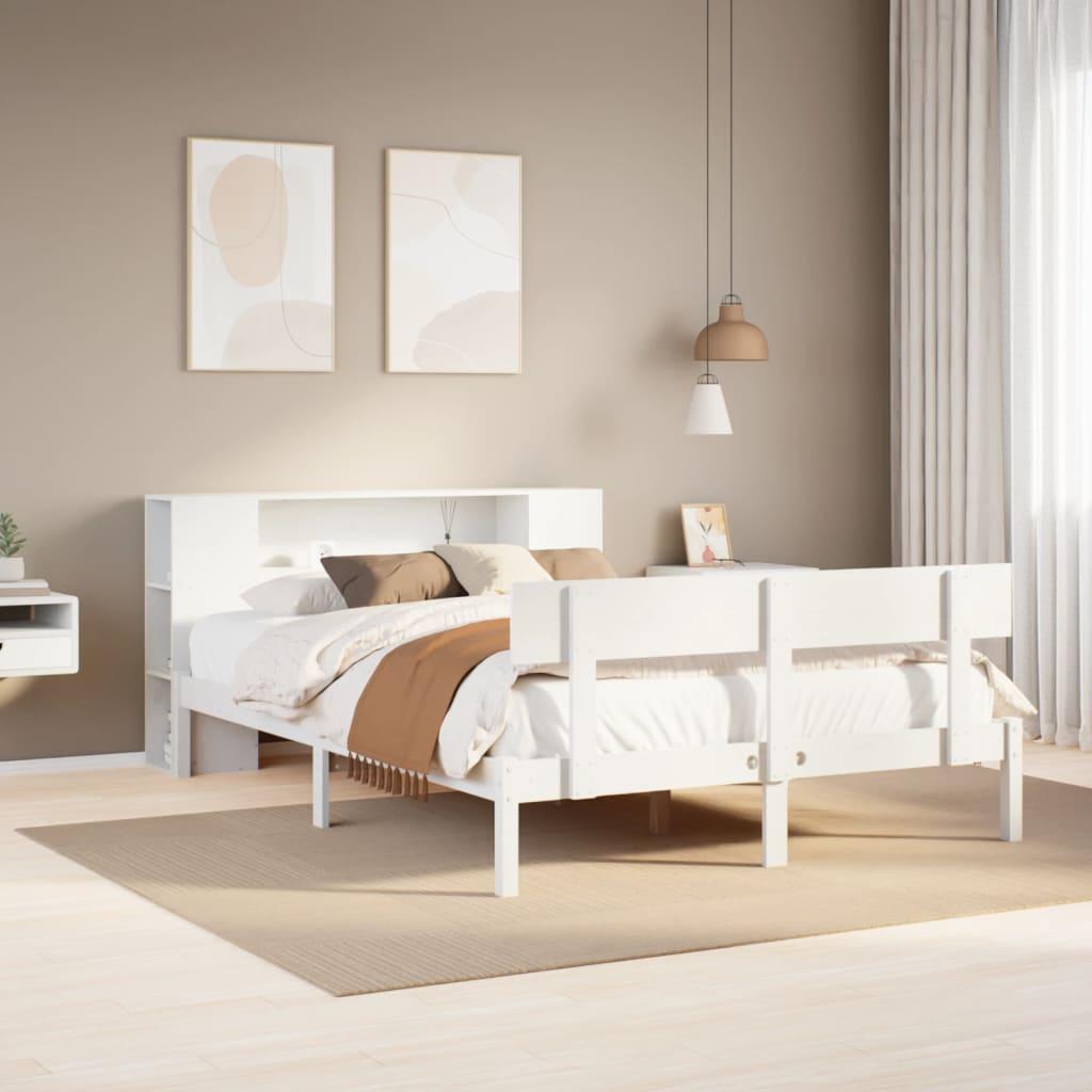 Seng med reol uden madras 140x200 cm massivt fyrretræ hvid