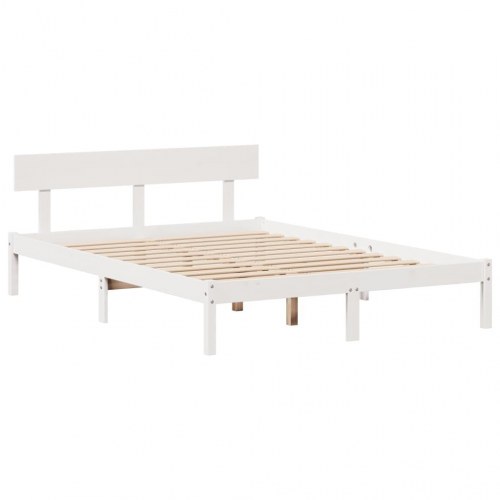 Seng med reol 140x200 cm - massivt fyrretræ, hvid