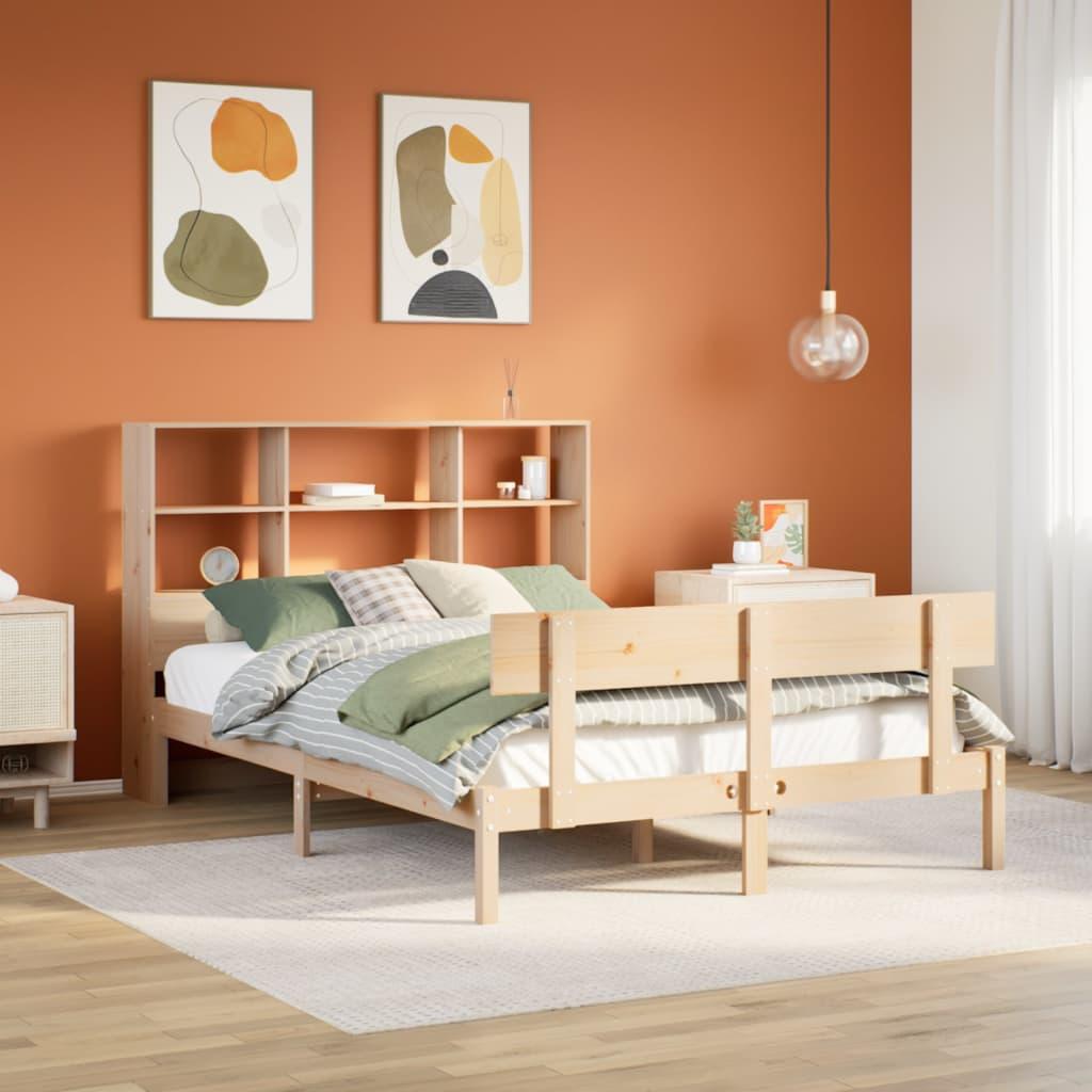 Seng med reol uden madras 150x200 cm massivt fyrretræ billede