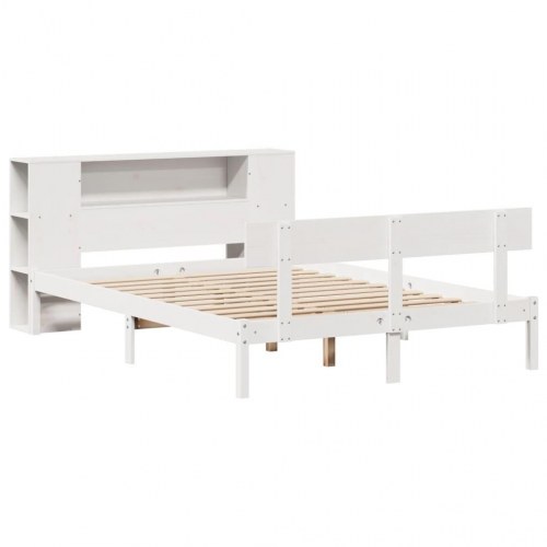 Seng med reol 150x200 cm - massivt fyrretræ, hvid