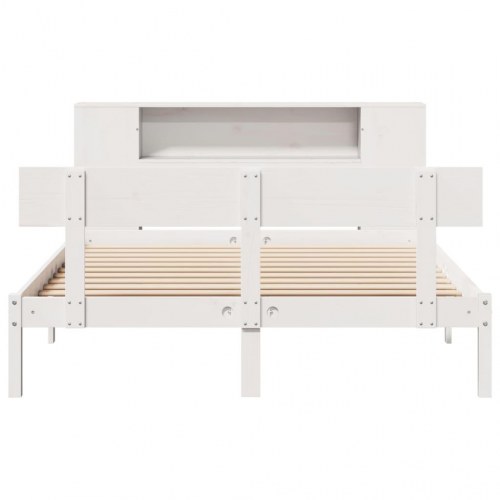 Seng med reol 150x200 cm - massivt fyrretræ, hvid