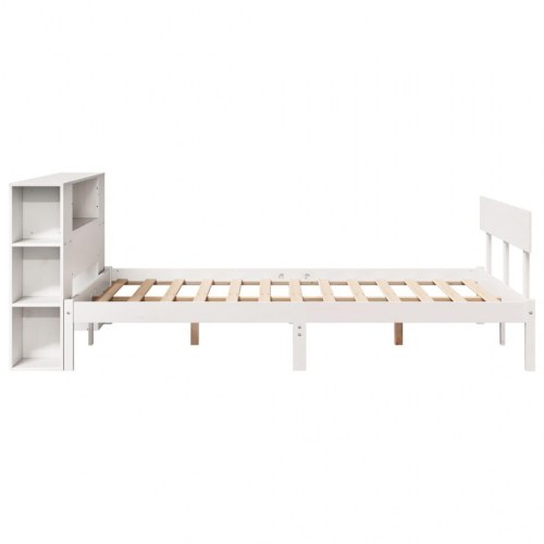 Seng med reol 150x200 cm - massivt fyrretræ, hvid