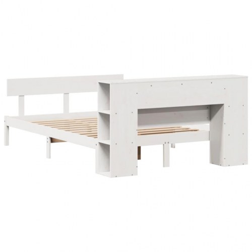 Seng med reol 150x200 cm - massivt fyrretræ, hvid