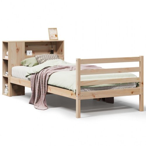 Seng med reol uden madras 75x190 cm i massivt fyrretræ