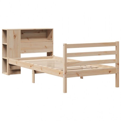 Seng med reol uden madras 75x190 cm i massivt fyrretræ