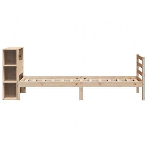 Seng med reol uden madras 75x190 cm i massivt fyrretræ