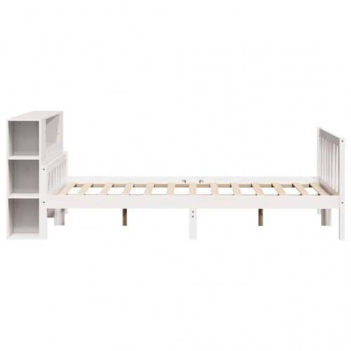 Seng med reol 160x200 cm - massivt fyrretræ, hvid