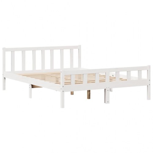 Seng med reol 160x200 cm - massivt fyrretræ, hvid