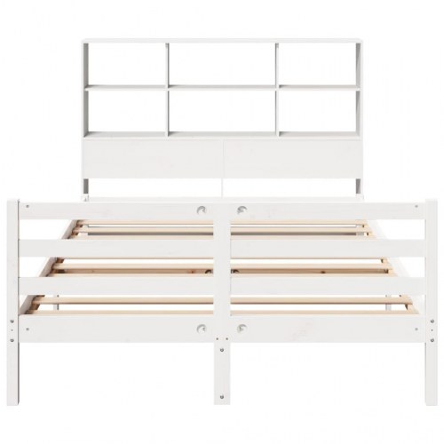 Seng med reol uden madras 140x190 cm massivt fyrretræ hvid