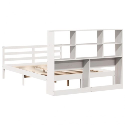 Seng med reol uden madras 140x190 cm massivt fyrretræ hvid