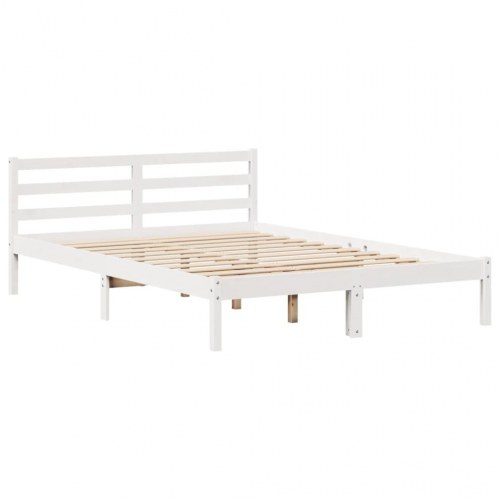 Seng med reol uden madras 140x190 cm massivt fyrretræ hvid