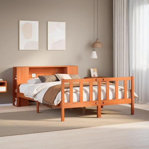 Seng med reol uden madras 160x200 cm massivt træ gyldenbrun