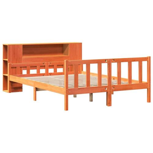 Seng med reol uden madras 160x200 cm massivt træ gyldenbrun