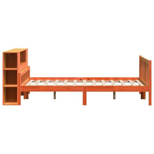 Seng med reol uden madras 160x200 cm massivt træ gyldenbrun